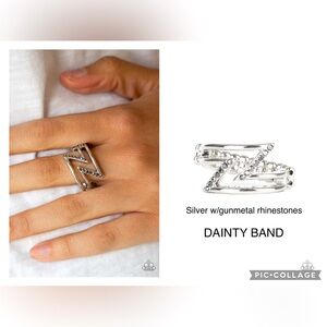 5th Avenue Flash Silver w/Hematite Rhinestone dainty Band Stretchy Ring